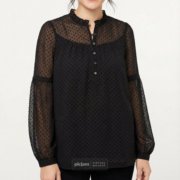 Women's Loft Black Sheer swiss dot blouse size small - Picture 2 of 6